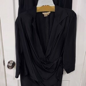 Patrick Christopher Elegant Black Drape Blazer and skirt suit silk